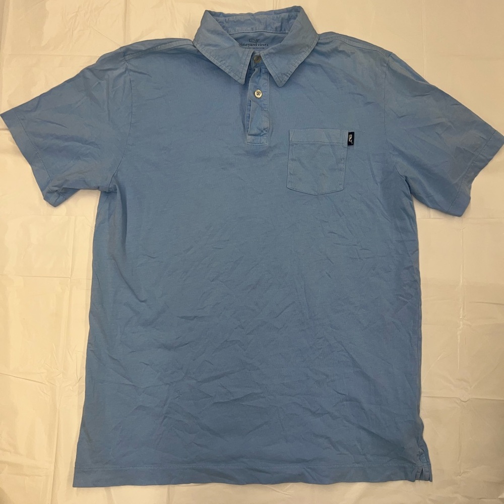 Vineyard Vines Boys Pocket  Polo Baby Blue Whale Logo on pocket hem XL(18)